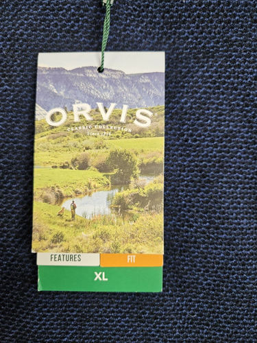 Orvis 1/4 Zip Pullover Men XL Navy Sherpa Fleece Lined Waffle NWT Sweatshirt - Picture 9 of 16