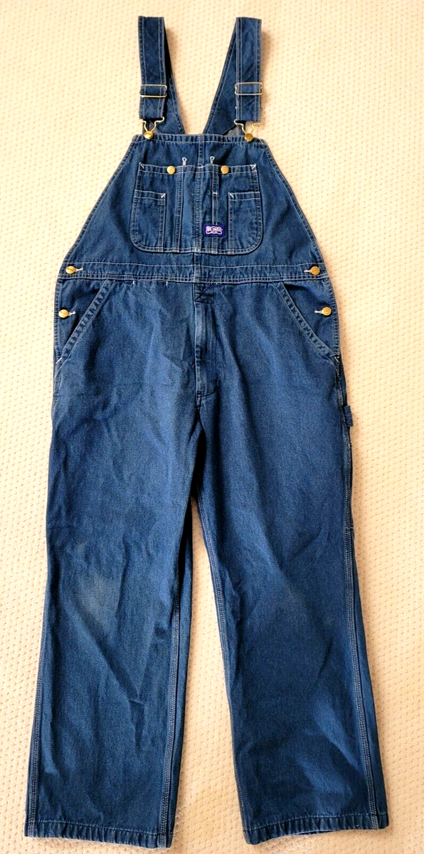 Big Smith Overalls Mens 36x28 Carpenter Jean Blue Bib Denim Farm