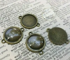 10 x sets of round connector tray bezel with glass domes  inner size 16mm 