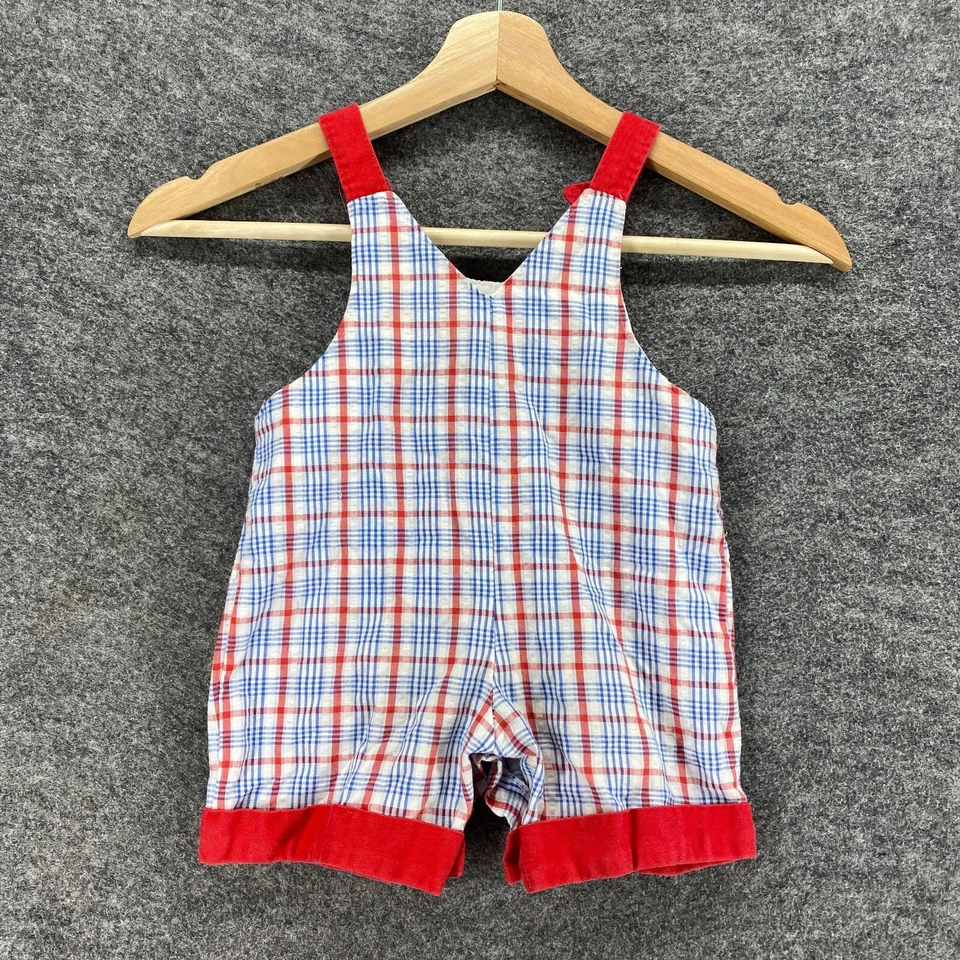 Vintage Baby's Romper One Size Blue Plaid Sleeveless Round Neck Wide Strap - Image 2 of 4