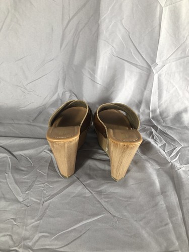 Mossimo braune Damen-Sandale aus Leder Holz Plateau Slipper Keilabsatz Größe 7,5 - Bild 3 von 5