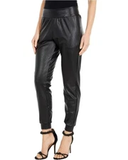 Commando Pants L Womens Black High Jogger Regular Faux Leather Pockets Solid