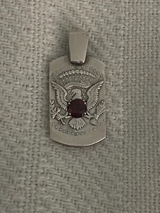 John F. Kennedy 1964 Silver Half Dollar Coin Garnet Ruby Sapphire Pendant