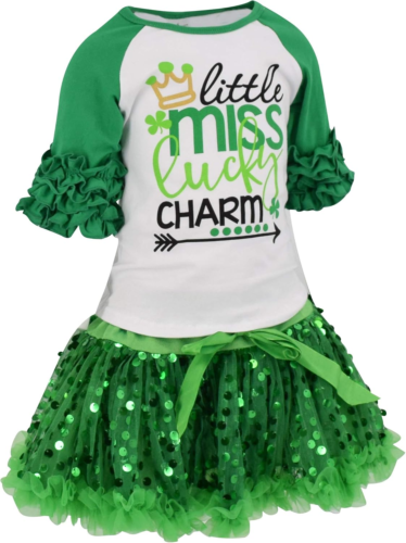 Girls 2 Piece Ruffled Sleeve Tulle Kids Toddler Skirt Set Dress Outfit - Picture 4 of 12