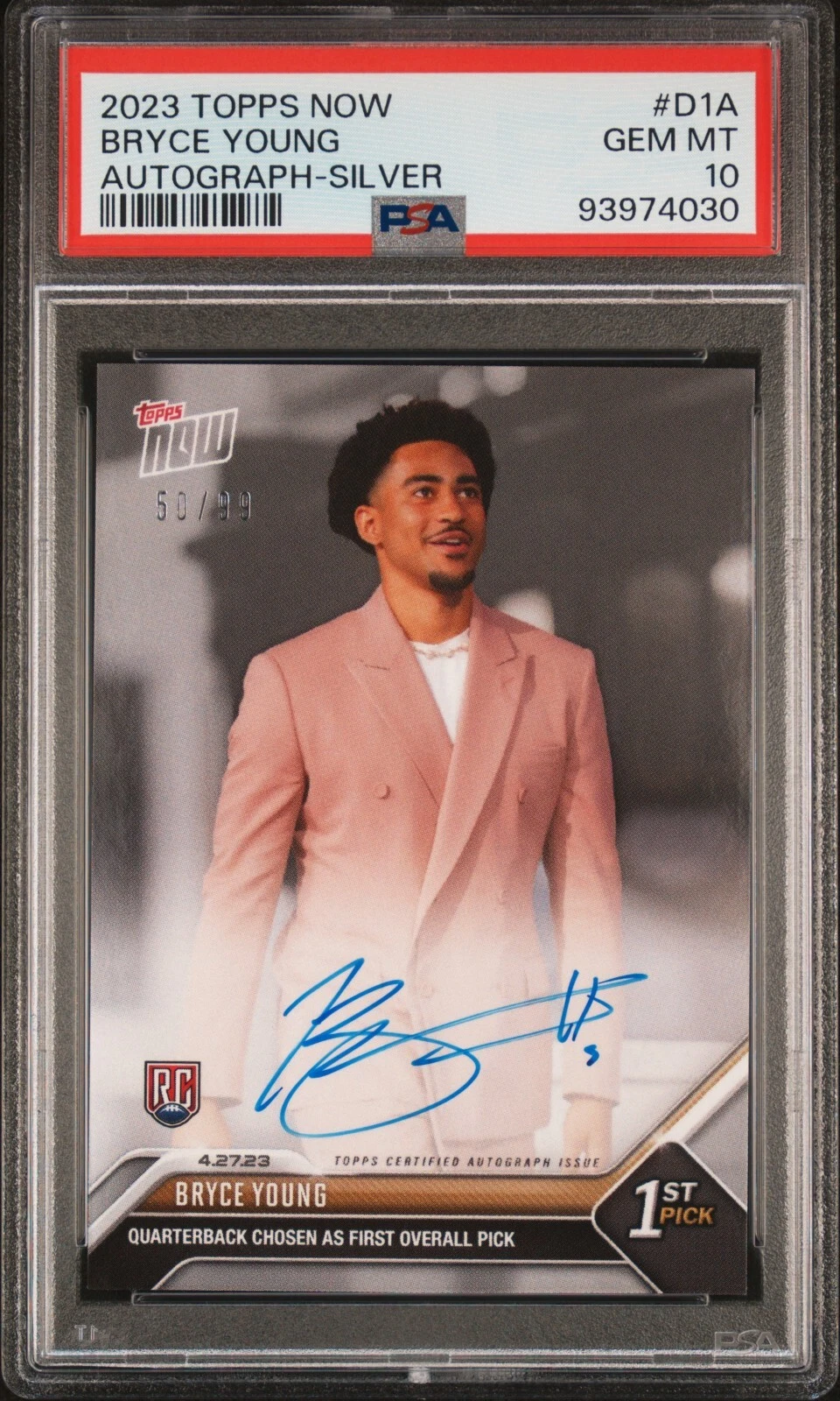 Bryce Young Topps Now #D1A Autograph-Silver