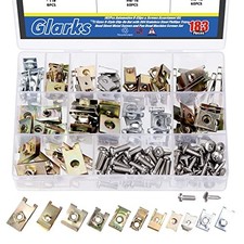 183Pcs 11 Sizes Automotive U-Clips  Screws Assortment Kit, U-Style Clip-On
