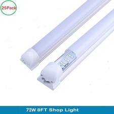 25 Pack Led Tube Light 72W 8FT Led Shop Light Fixture T8 Integrated Milky Cover