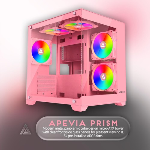 Prism-Pk Prism Micro-Atx Gaming PC Cube Case W/ 5X 120Mm ARGB Fans, 366 RGB Mode - Picture 7 of 7