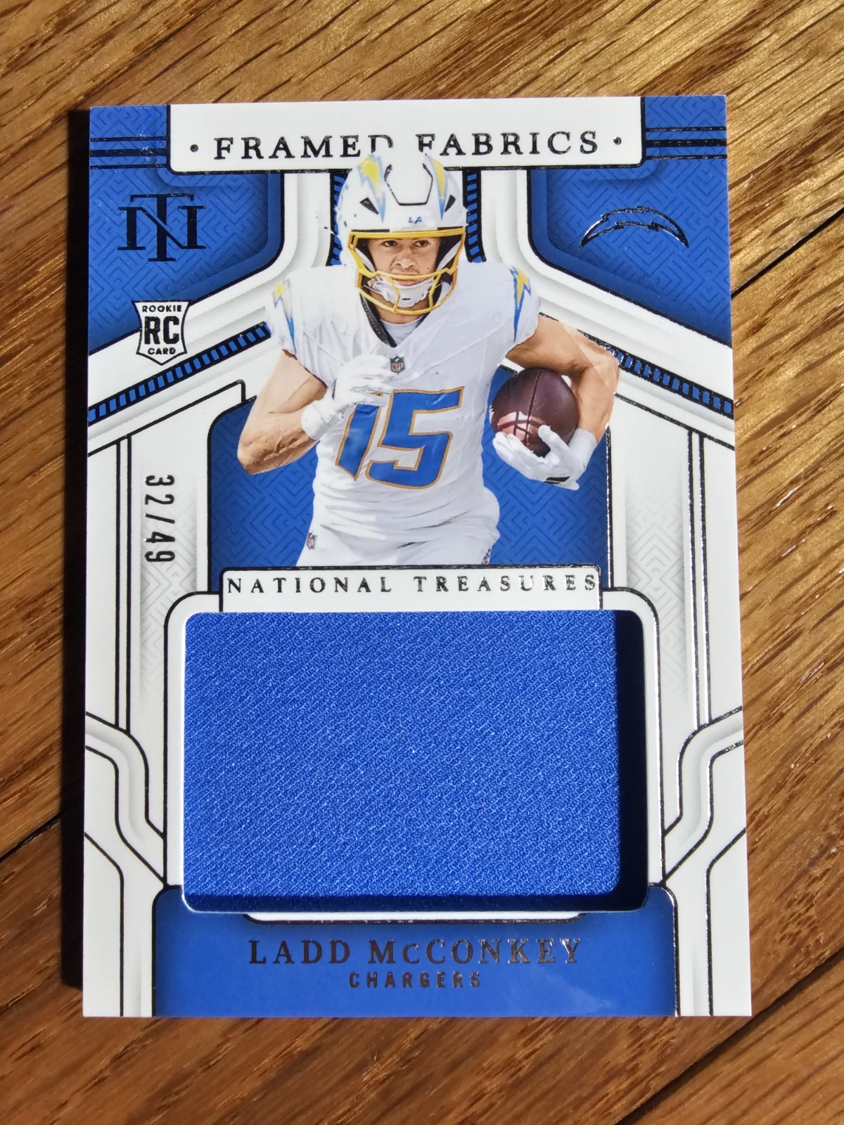 2024 Panini National Treasures Framed Fabrics- Ladd McConkey #FF-LMY - Blue /49