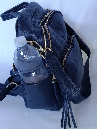 Borsa Donna Zaino VERA PELLE morbida Blu A Spalla Due Scomparti Divisori Tasche - Foto 17 di 20