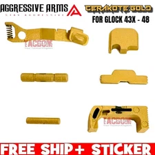 AGGRESSIVE ARMS GOLD SLIDE RELEASE PINS LOCK REAR PLATE MAG CATCH GLOCK 43x 48
