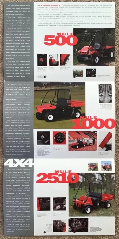KAWASAKI MULE UTILITY RANGE Sales Brochure 1993 #99985-4900-04 500 1000 2510 - Image 3 of 3