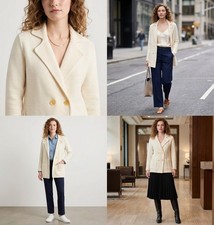 Women Cardigan Sweater Blazer Size XL Double Breasted Knit Lapel Collar Cream