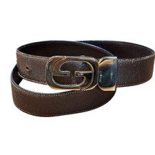 VTG GUCCI GG Logo Buckle Brown Leather Belt Gold Hardware 25  -29  Reversible