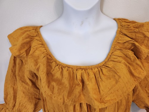 Maxi Vestido Universal Hilo Amarillo Mostaza Volantes Hippie Boho Cottagecore 2X XXL - Imagen 2 de 7