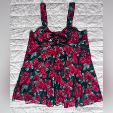 Vintage 90s VS Red Rose Floral Sheer Babydoll Mini Dress Lingerie Whimsigoth - L