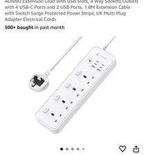 Extension Lead with USB Slots,4 Way Sockets Outlets with 4 USB-C Ports and 2 USB