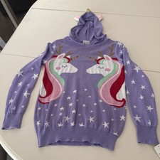 Kids Girls Holiday Unicorn Sweater Large Sz Purple Long Sleeves Puloover Hoodie