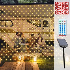 3x2/6x2/6x4m Solar LED Lichternetz Lichtervorhang Lichterkette 13 Modi Warmweiß