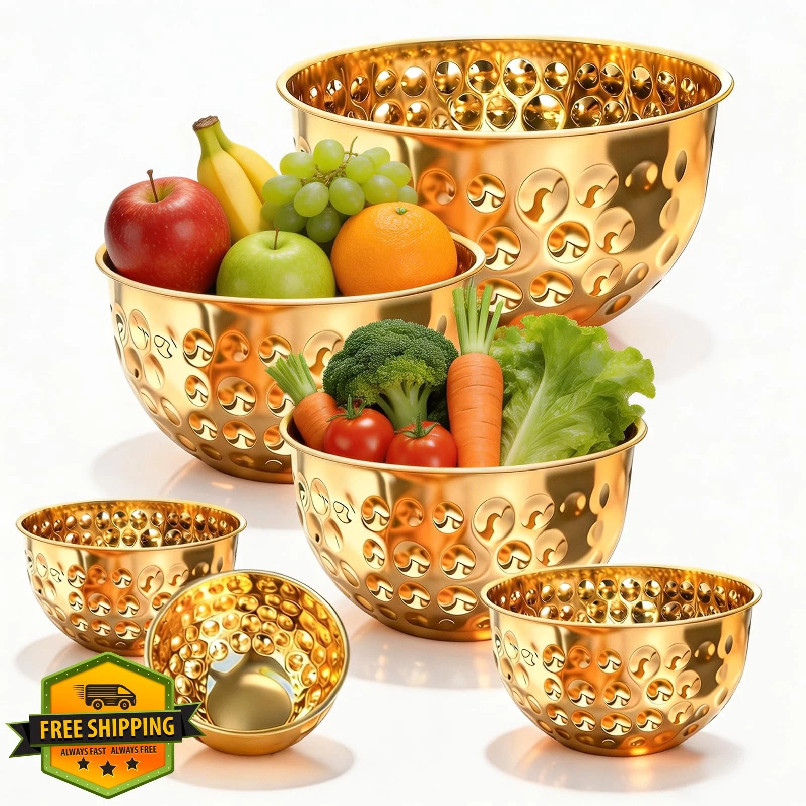 YEJZXY 6 Gold Mixing Bowls 1.6-4.9 QT