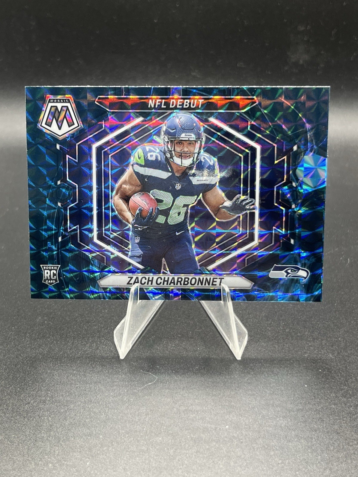 2023 Panini Mosaic Zach Charbonnet NFL Debut Rookie Genesis Case Hit SP