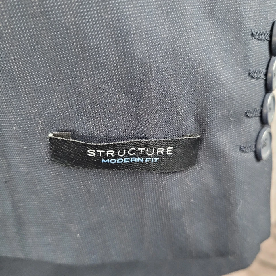 Structure Navy Modern Fit 2 Button Notch Vented Blazer Sport Coat Size 48R - Image 3 of 4