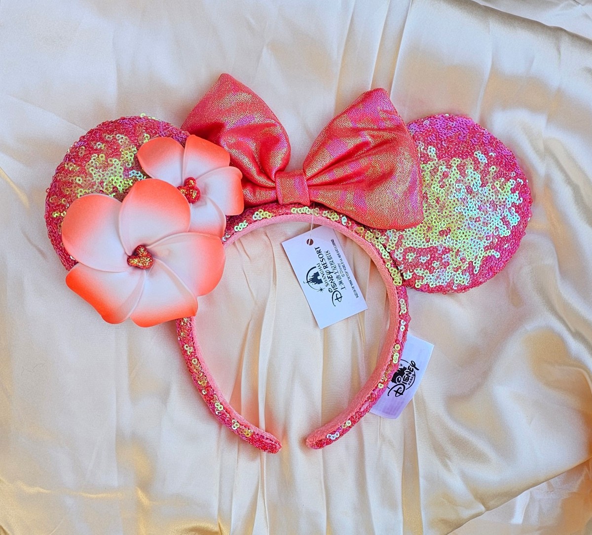 Disney Parks Porange Plumeria Aulani Hawaii Ears Headband sequin