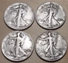 *4* US MINT --1941, 1942, 1943 & 1945 --Walking Liberty 90% SILVER  Half Dollars