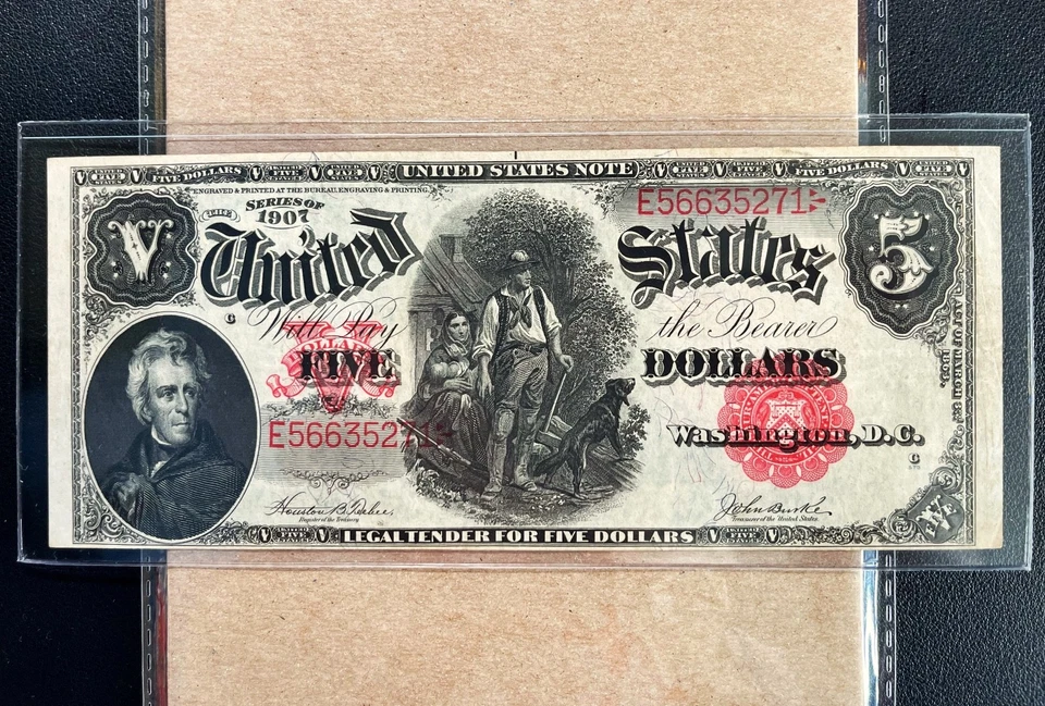 Fr. 88 1907 $5 Legal Tender "WOODCHOPPER" - VF - Image 2 of 3