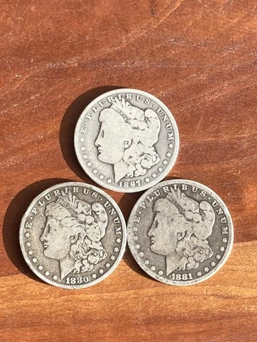 Lot Of 3 Morgan Dollar Silver Coins 1897 New Orleans 1880 O 1881  Bullion APMEX