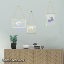9pcs Brass Glass Frame for Pressed Flowers, Metal Hanging Display Frame Gold
