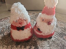 Vtg Christmas Yarn Latch Hook Santa  Mrs. Claus w/Feet 12  Granny Core
