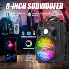 Portable Boombox 8" Bluetooth Party PA Speaker LED TWS AUX W/ Stand Mic Remote