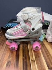 Kuxuan Kids Adjustable Roller Skates Medium Pink Light Up Wheels Quad