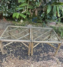 Mid Century Cane Glass Top Tables
