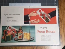 Vintage 1953 Four Roses Whiskey Print Ad 2 Pages  Campbell Soup Reverse & Jello
