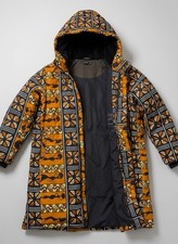 African Print Hooded Kaftan Coat Multi-Color Geometric Pattern Ethnic Outerwear