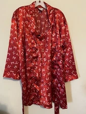 Vintage Kathryn Y2K Silky Red Pink Bows Sexy Glam Robe & Nightgown Set Size M