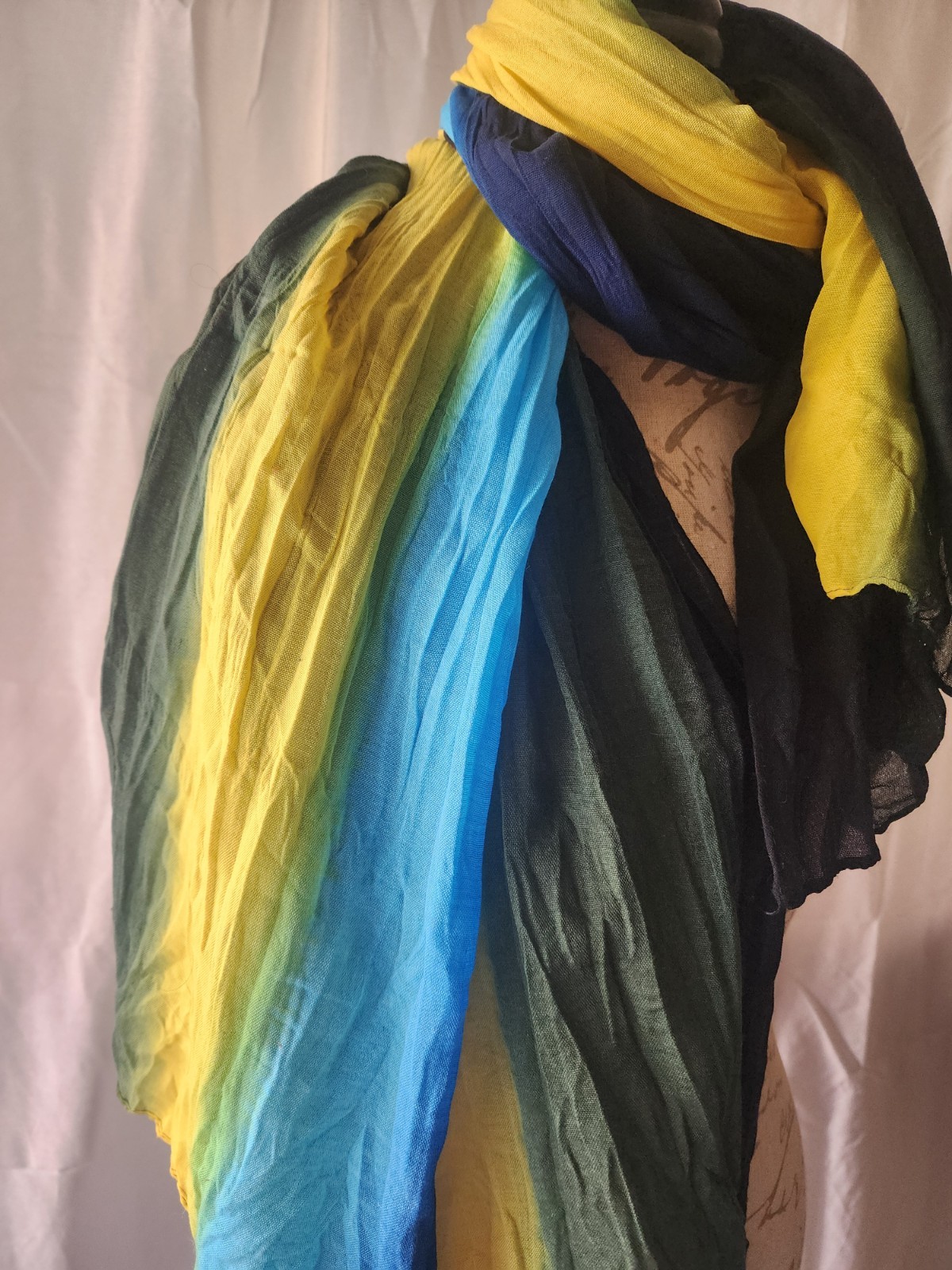 Viscose Summer Striped Scarf Yellow Blue Green Black 64x38 Rectangle Women image 3