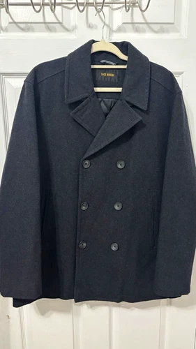 **EXCELLENT** Buck Mason Italian Men's Double-Breasted Wool Blend Coat Black  - product listing photo