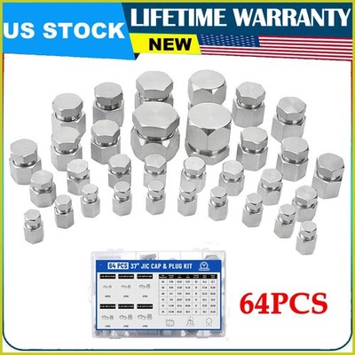 64 in 1 JIC 37° Flare Cap and Plug Kit Hose Tube &Pipe Fitting Set Hydraulic New