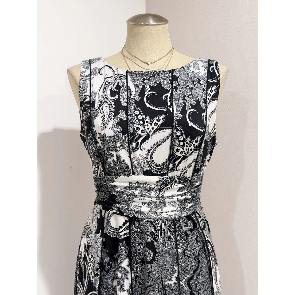 Vestido midi Perceptions New York para mujer negro blanco cachemir sin mangas talla M Foto 4 de 4