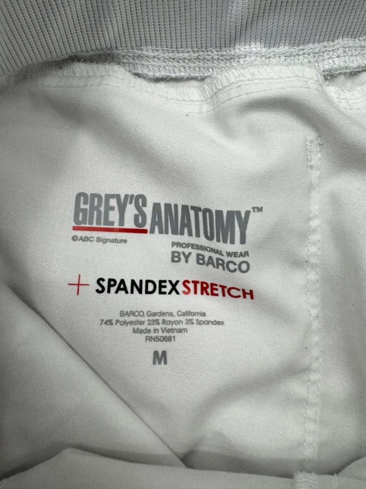 Pantalones exfoliantes Grey's Anatomy blancos lisos con cordón para mujer talla mediana Foto 3 de 4
