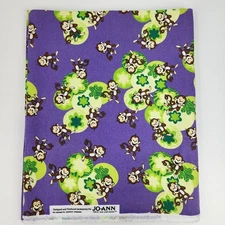Joann Flannel Fabric 4 Yards 144"x42" Cartoon Monkeys Lime & Purple Background