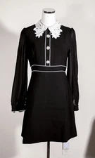 Vintage Style Victorian Long Sleeve Peter Pan Rhinestone Buttons Collar Dress M