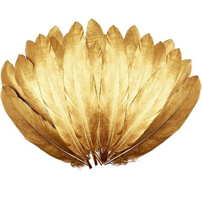 60pcs Glitter Gold Dipped Feather Goose Feathers 6''-8'' for Wedding Party Deco...