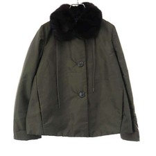 Abrigo acolchado corto de nailon de piel de visón PRADA 15AW 29X958 oliva 38 usado MESC-0