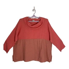 Match Point Blouse LG Coral Linen Blend Cowl Neck Long Sleeve Lagenlook Boho