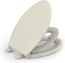 Elongated Toilet Seat Built-in Toddler Seat Slow Close Almond 18.5" Heavy Duty