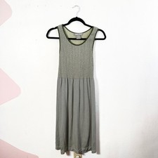Lark + Grey Striped Midi Dress Womens Sz L/XL Green Fitted Bodice Casual